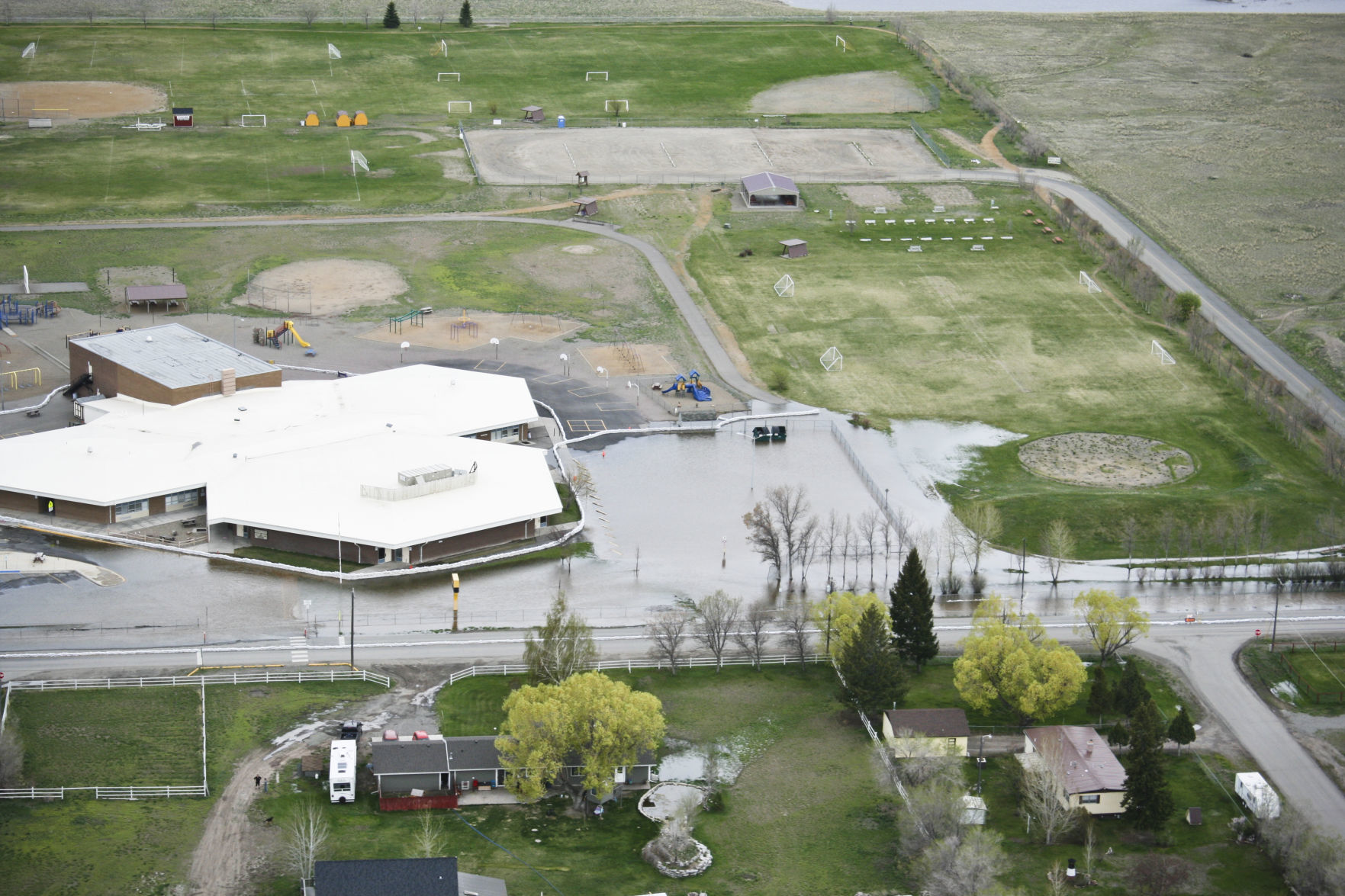 Flooding near Rossiter Elementary is shown from above